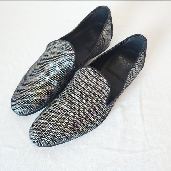 WALK LONDON Men's Leather Silver Glitter Casual Party Disco Loafers Slip-On - Picture 2 of 12
